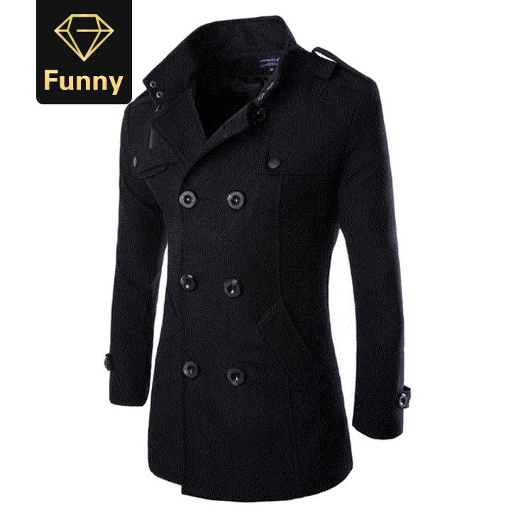 2021 High quality Winter Men Black Coats Mens Overcoat  Trench Coat Male Double Breasted Wool  Blends Coats