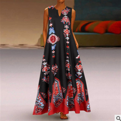 2021 High quality Summer Sleeveless Retro Long Dress Loose Casual Off Shoulder Plus Size Maxi Dresses