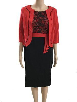 2021 High quality African Clothes Lace Patchwork Two Piece Set Women Elegant BlazerandLace Pencil Dress Office Lady