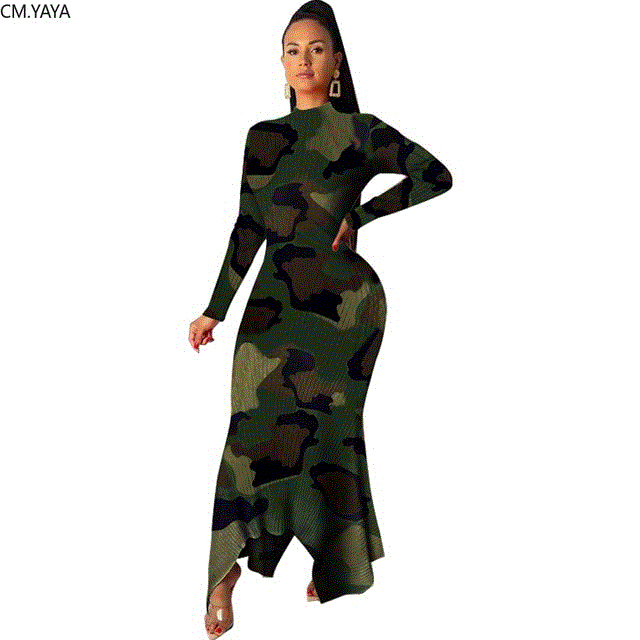 2021 High quality Long Maxi Dress Striped Leopard camouflage Print Knitted Sexy Club Night Party Full Sleeve Dresses