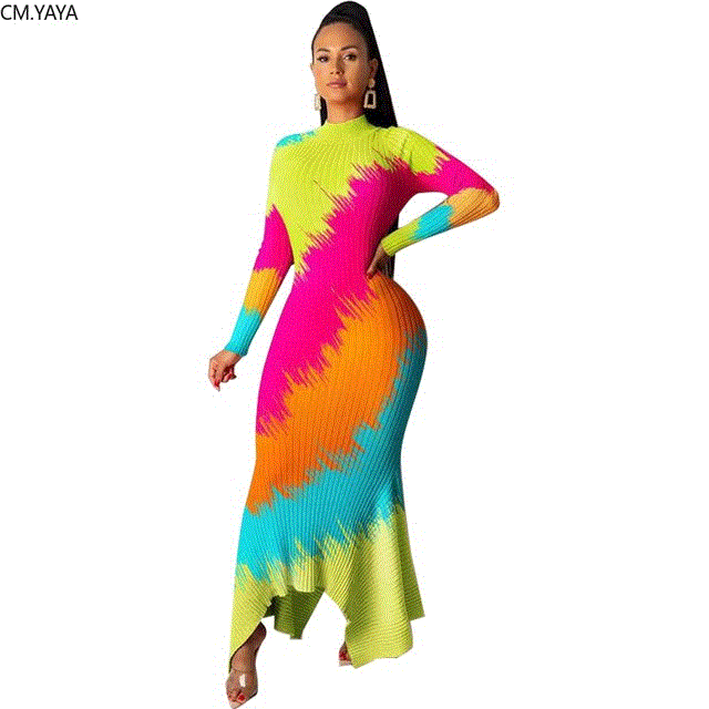 2021 High quality Long Maxi Dress Striped Leopard camouflage Print Knitted Sexy Club Night Party Full Sleeve Dresses