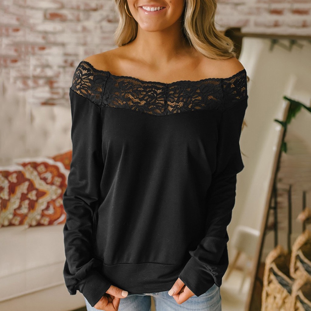 2021 High quality Moderna Blusa de encaje sin hombros, informal para primavera e invierno del ,