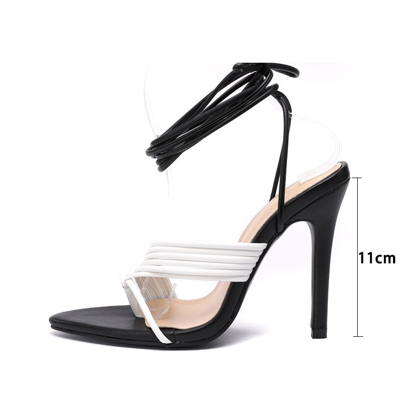 2021 High quality Summer women sandals ladies white black strappy high heel lace-up female shoes