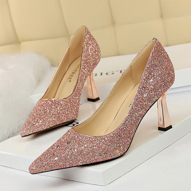 2021 High quality Women 7.5cm High Heels Shoes Office Yellow Snake Print Snakeskin Heels