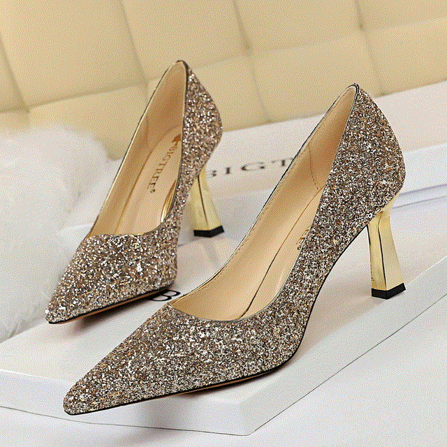 2021 High quality Women 7.5cm High Heels Shoes Office Yellow Snake Print Snakeskin Heels
