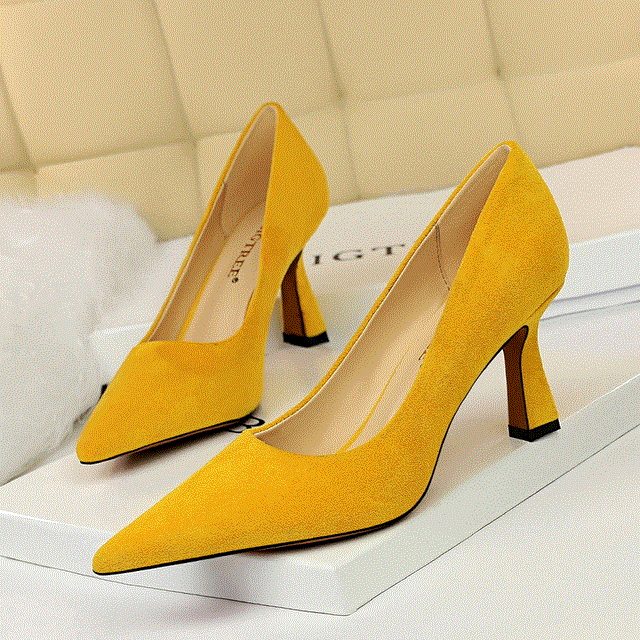 2021 High quality Women 7.5cm High Heels Shoes Office Yellow Snake Print Snakeskin Heels