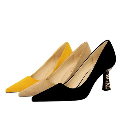 2021 High quality Women 7.5cm High Heels Shoes Office Yellow Snake Print Snakeskin Heels