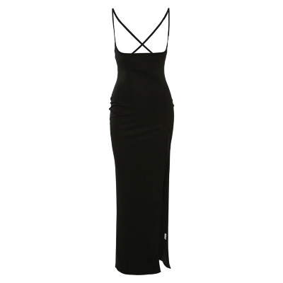 2021 High quality Woman black High elastic sleeveless sling slim fit backless dress( T-shirt not included)