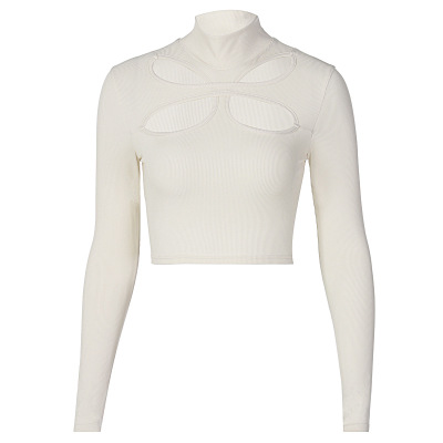 2021 High quality Hollow Out Hole Turtleneck Sweater Women Sweatshirt Cropped Solid Skinny Tops