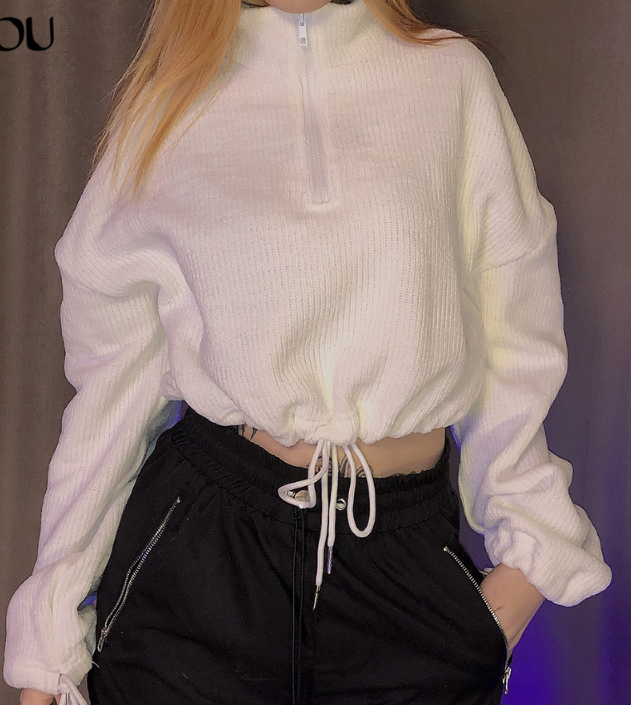 2021 High quality Woman elegant simple office lady t shirt top Long-sleeve zipper Half turtleneck casual  top