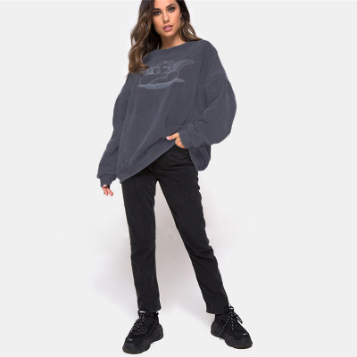 2021 High quality Cartoon Print Long Sleeve Pullover Sweatshirt Womens casual Loose Hoodie Top