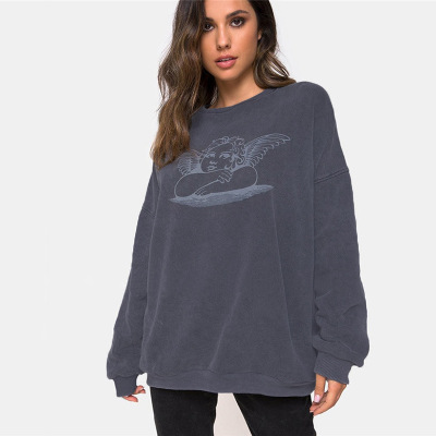 2021 High quality Cartoon Print Long Sleeve Pullover Sweatshirt Womens casual Loose Hoodie Top