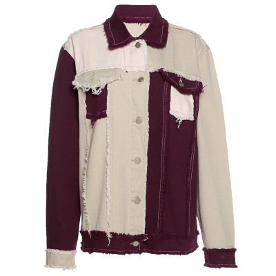 2021 High quality Hot Selling Patchwork Color Match Jeans Jacket Women Long Sleeve Street Style  Fashion Denim Jacket
