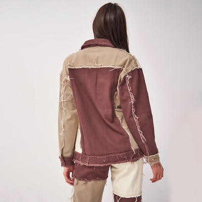 2021 High quality Hot Selling Patchwork Color Match Jeans Jacket Women Long Sleeve Street Style  Fashion Denim Jacket