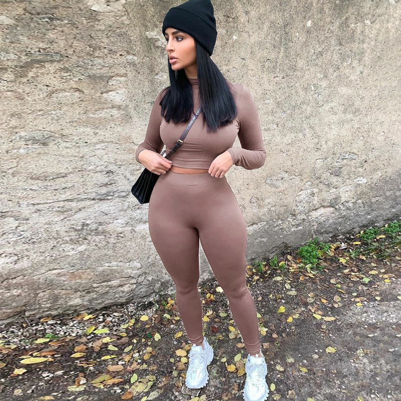 2021 High quality Close skin soft women Gymwear Matching   Long Sleeve Tops Tees and Leggings 2 Two Piece Gymwear
