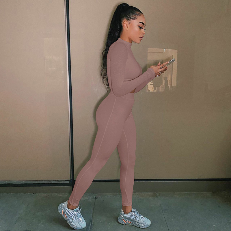 2021 High quality Close skin soft women Gymwear Matching   Long Sleeve Tops Tees and Leggings 2 Two Piece Gymwear