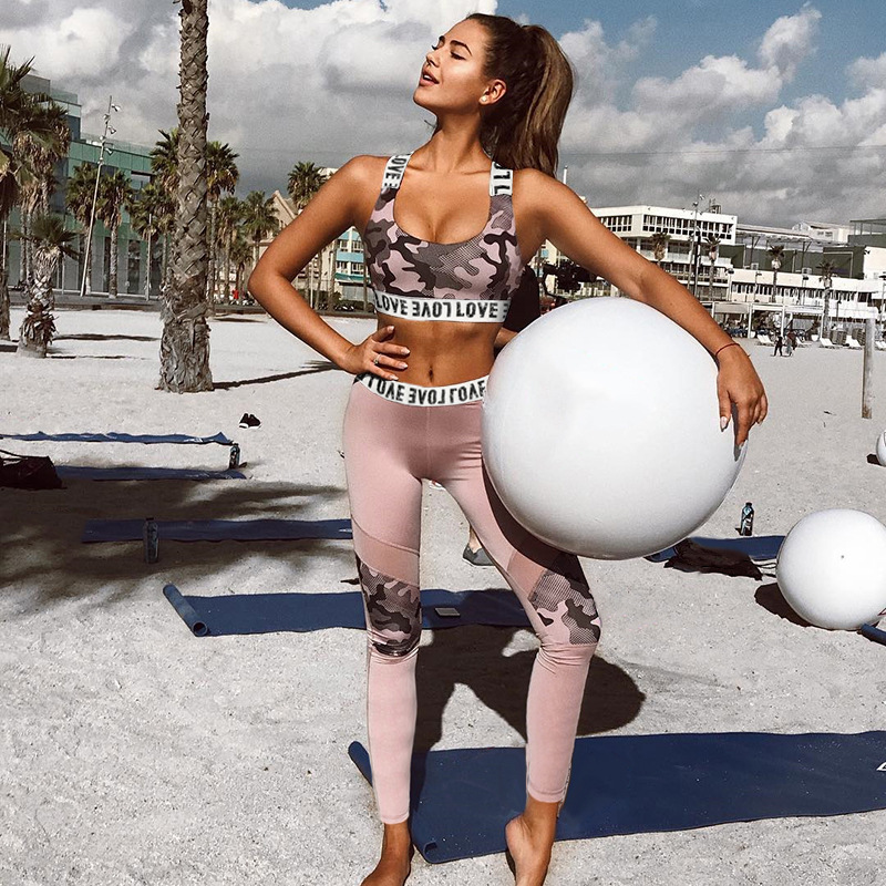 2021 High quality Fashion Elastic Gymwear Women Sexy Top High Waist Leggings Pants 2Piece Female Set