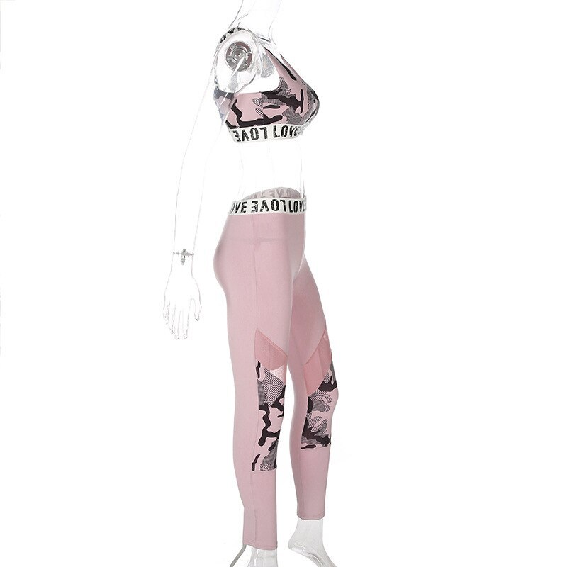 2021 High quality Fashion Elastic Gymwear Women Sexy Top High Waist Leggings Pants 2Piece Female Set