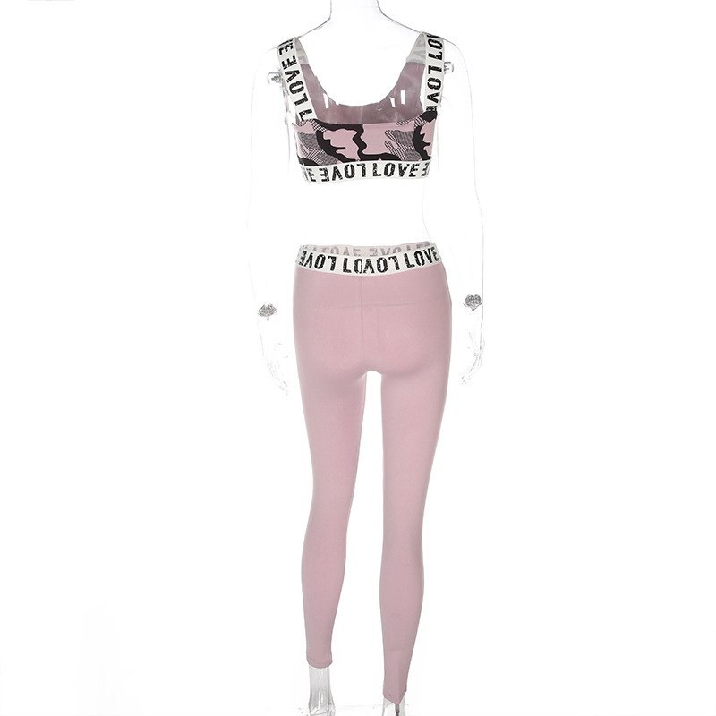 2021 High quality Fashion Elastic Gymwear Women Sexy Top High Waist Leggings Pants 2Piece Female Set
