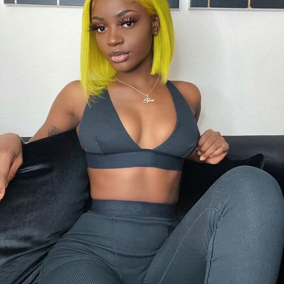Fitness Tracksuit Sportwear Women Sexy V-enck Top Bra Camisoles Stretchy Leggings Two Piece Gymwear