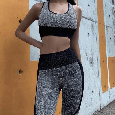 2021 High quality Women 2 Pieces Sets Fitness Tracksuit Vintage Elastic Tank Tops High Waist Leggings Casual Gymwear