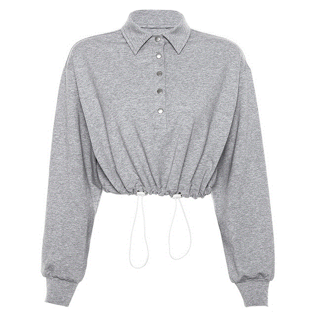 2021 High quality Female T-shirts Womens Cotton Drawstring Cropped Tops long sleeve