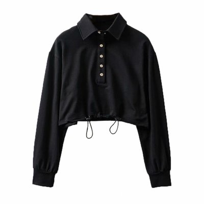 2021 High quality Female T-shirts Womens Cotton Drawstring Cropped Tops long sleeve