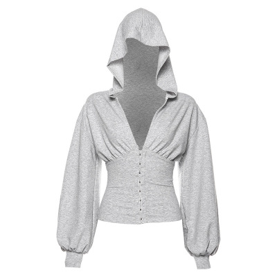 2021 High quality Cotton Hoodies Woman Sportswear Lantern Sleeve Slim Sweatshirt Ladies Top