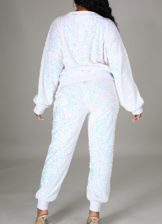 2021 High quality S-5XL 3 Piece Set African Clothes For Women Long Sleeve Sequined Elastic Top Pants Suit