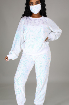 2021 High quality S-5XL 3 Piece Set African Clothes For Women Long Sleeve Sequined Elastic Top Pants Suit