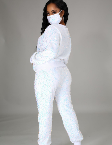 2021 High quality S-5XL 3 Piece Set African Clothes For Women Long Sleeve Sequined Elastic Top Pants Suit