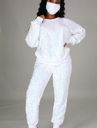 2021 High quality S-5XL 3 Piece Set African Clothes For Women Long Sleeve Sequined Elastic Top Pants Suit
