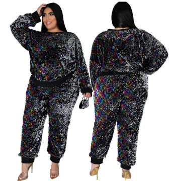 2021 High quality S-5XL 3 Piece Set African Clothes For Women Long Sleeve Sequined Elastic Top Pants Suit