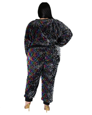 2021 High quality S-5XL 3 Piece Set African Clothes For Women Long Sleeve Sequined Elastic Top Pants Suit
