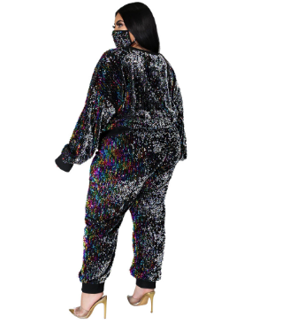 2021 High quality S-5XL 3 Piece Set African Clothes For Women Long Sleeve Sequined Elastic Top Pants Suit