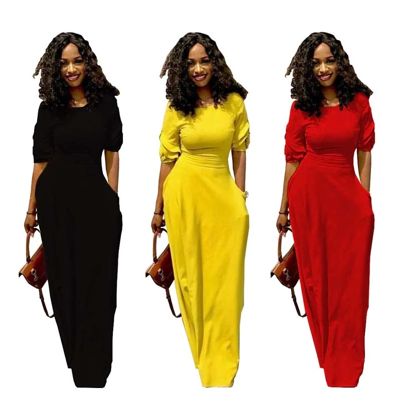 2021 High quality Elegant Women African Long Dress Formal High Waist Pocket Lady Dress Party Africa Female Costume