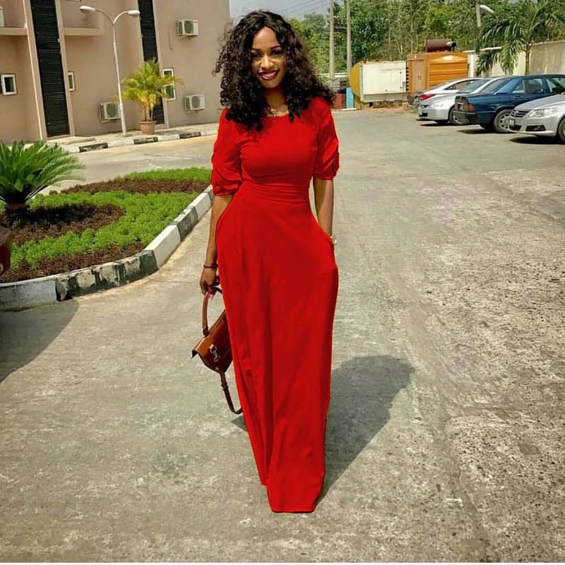 2021 High quality Elegant Women African Long Dress Formal High Waist Pocket Lady Dress Party Africa Female Costume