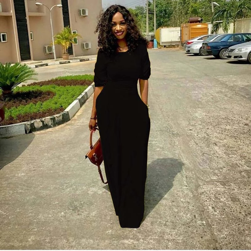 2021 High quality Elegant Women African Long Dress Formal High Waist Pocket Lady Dress Party Africa Female Costume