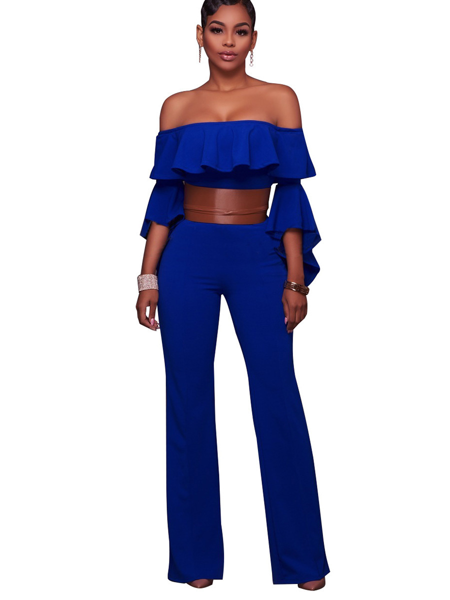 2021 High quality Elegant Office Lady African Jumpsuit for Women Off Shoulder Flare Sleeve Jumpsuit