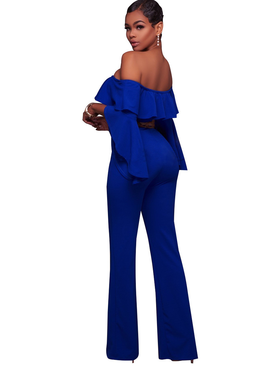 2021 High quality Elegant Office Lady African Jumpsuit for Women Off Shoulder Flare Sleeve Jumpsuit