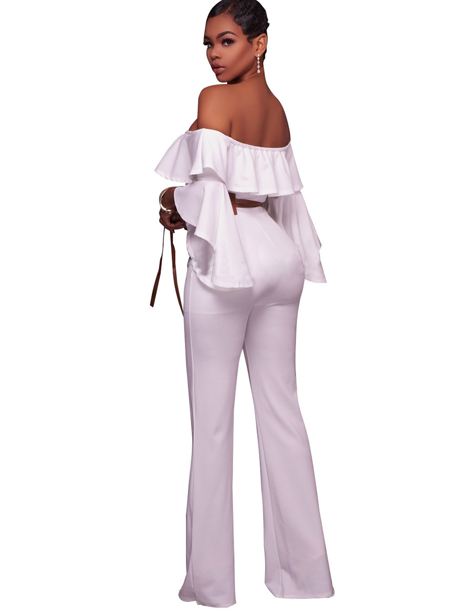 2021 High quality Elegant Office Lady African Jumpsuit for Women Off Shoulder Flare Sleeve Jumpsuit