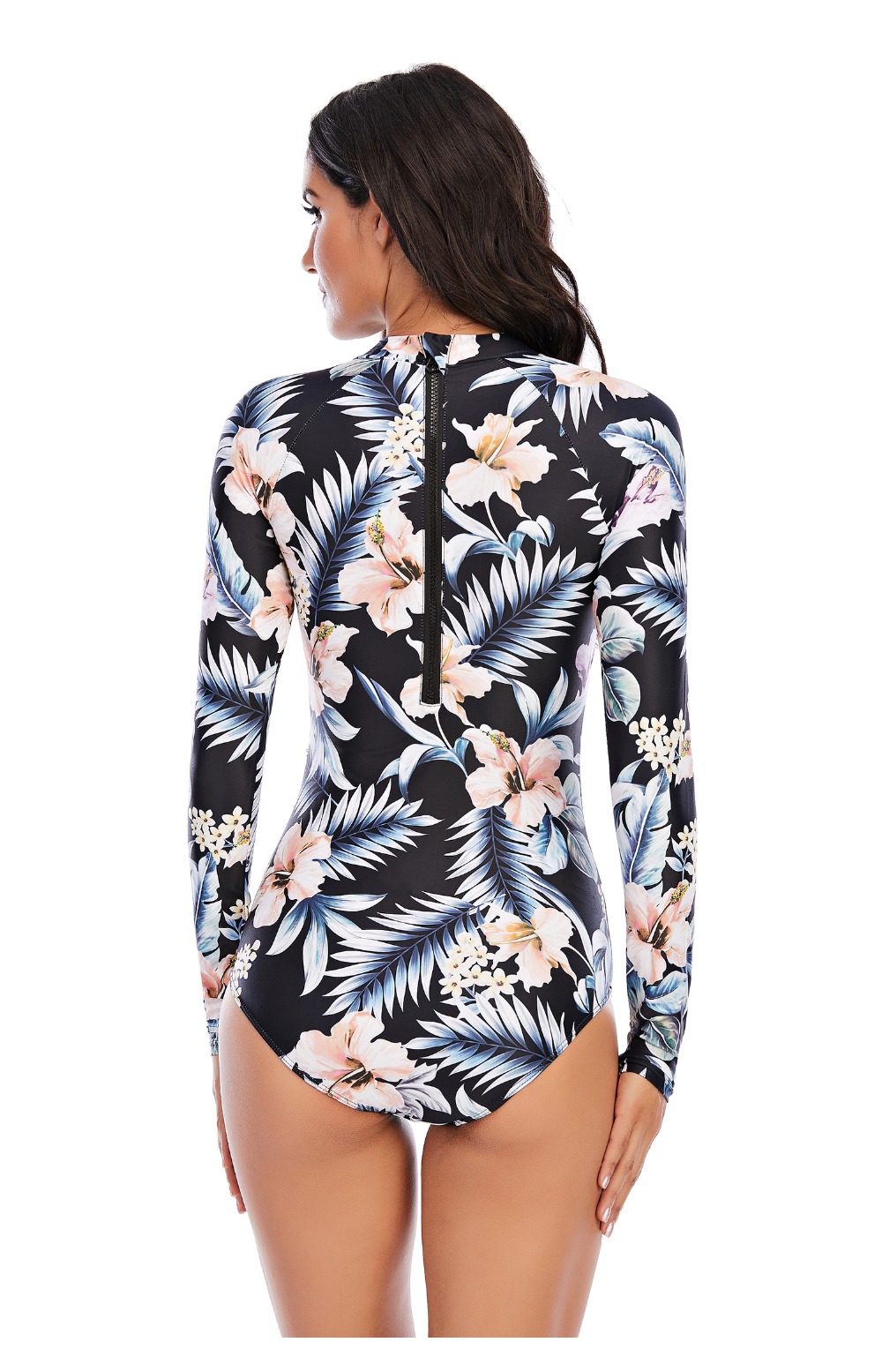 2021 High quality Sport Swimsuit Long Sleeve Swimsuit Floral Bathing Suit One Piece Women Swimwear