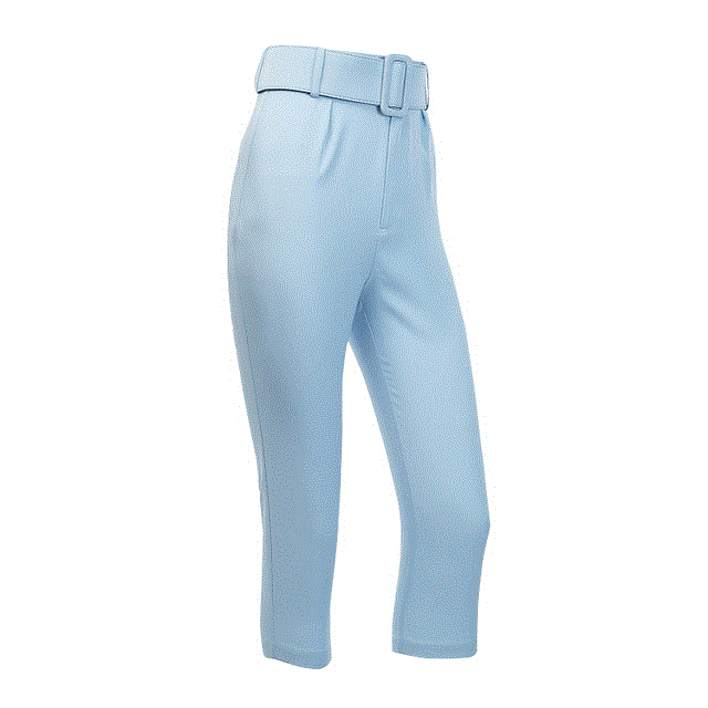 2021 High quality Casual High Waist Pencil Pants Women Belt Ankle LengthBlue Zipper Suit Trousers