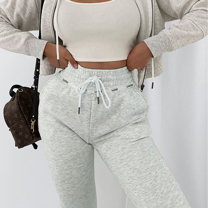 2021 High quality Women sweatpant drawstring elastic waist letter printed trousers
