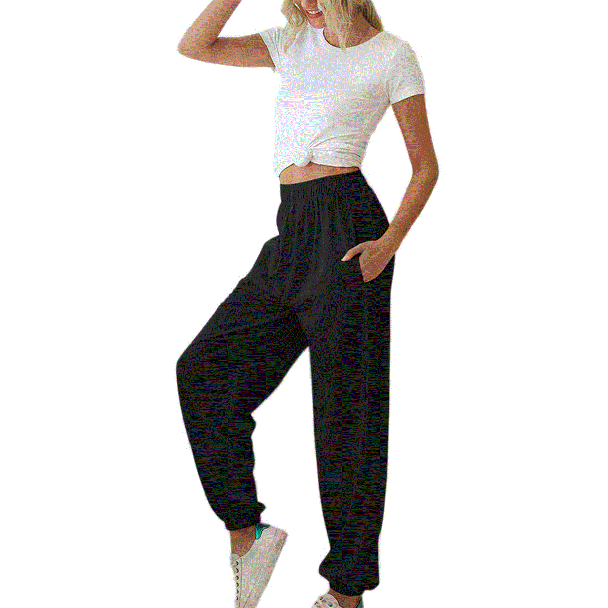 2021 High quality Wide Leg Sweatpant Women Trousers Plus Size Elastic High Waist Casual Cargo Trousers