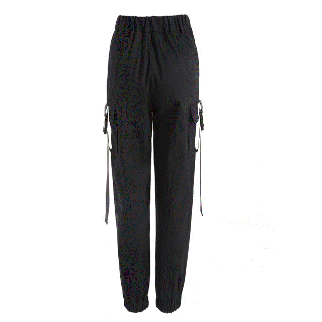 2021 High quality Women Solid Color Trousers Pocket Buckle Side Pocket Trousers Casual Harlan Pants