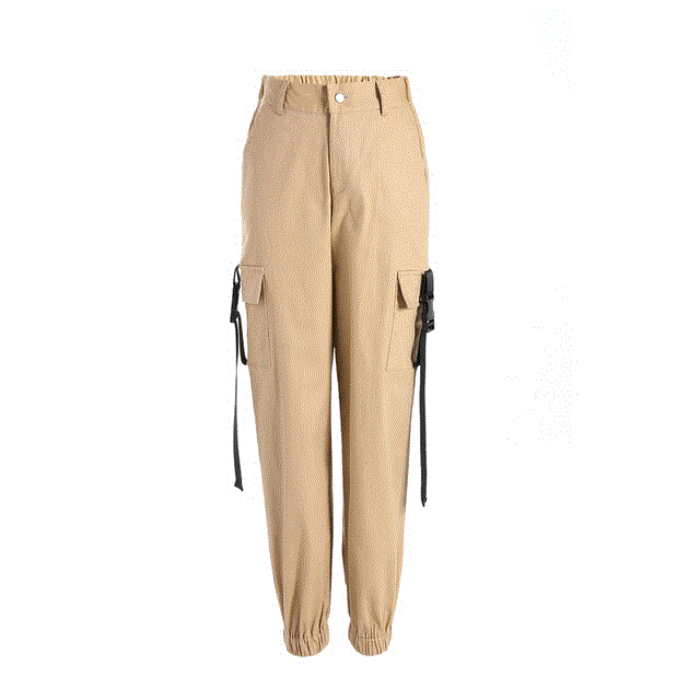 2021 High quality Women Solid Color Trousers Pocket Buckle Side Pocket Trousers Casual Harlan Pants