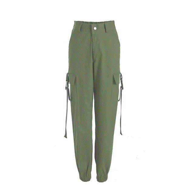 2021 High quality Women Solid Color Trousers Pocket Buckle Side Pocket Trousers Casual Harlan Pants