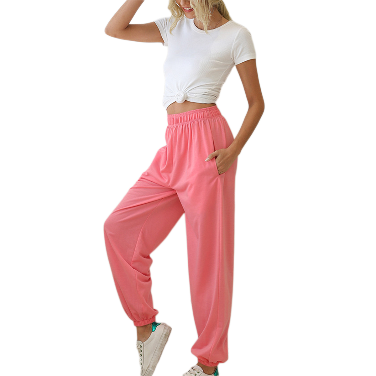 2021 High quality Wide Leg Sweatpant Women Trousers Plus Size Elastic High Waist Casual Cargo Trousers