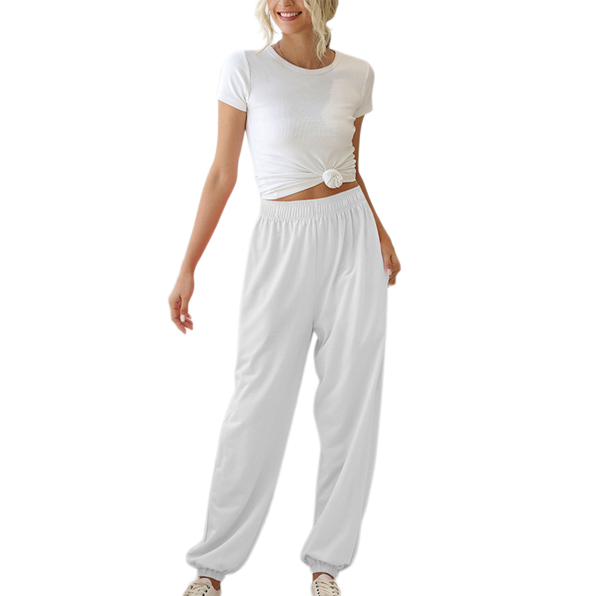 2021 High quality Wide Leg Sweatpant Women Trousers Plus Size Elastic High Waist Casual Cargo Trousers